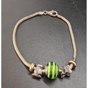 Bacio Sterling Silver Bracelet with 3 Charms Owl Butterfly Murano Charms Italy